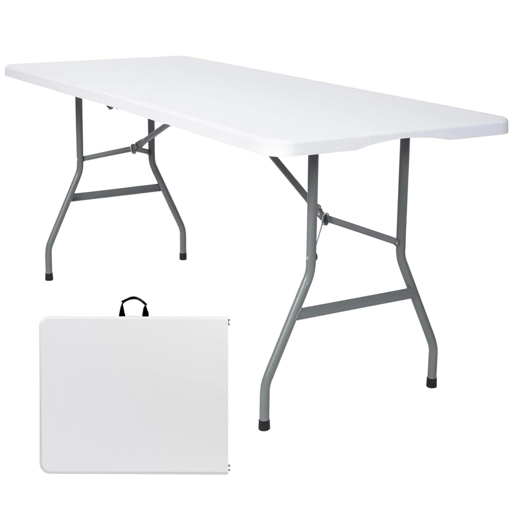 White 6FT Folding Plastic Utility Table with Steel Legs S765809