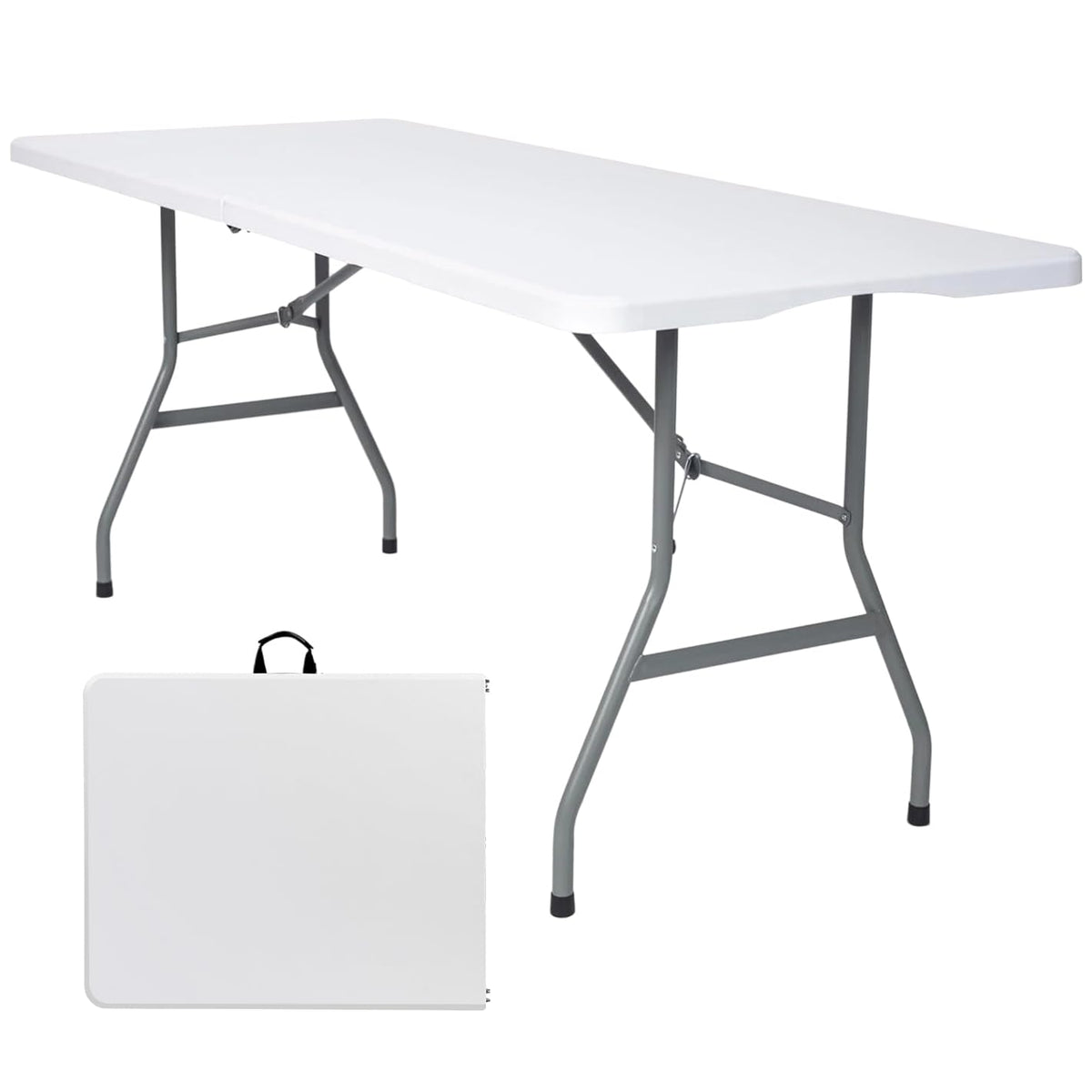 White 6FT Folding Plastic Utility Table with Steel Legs S765809