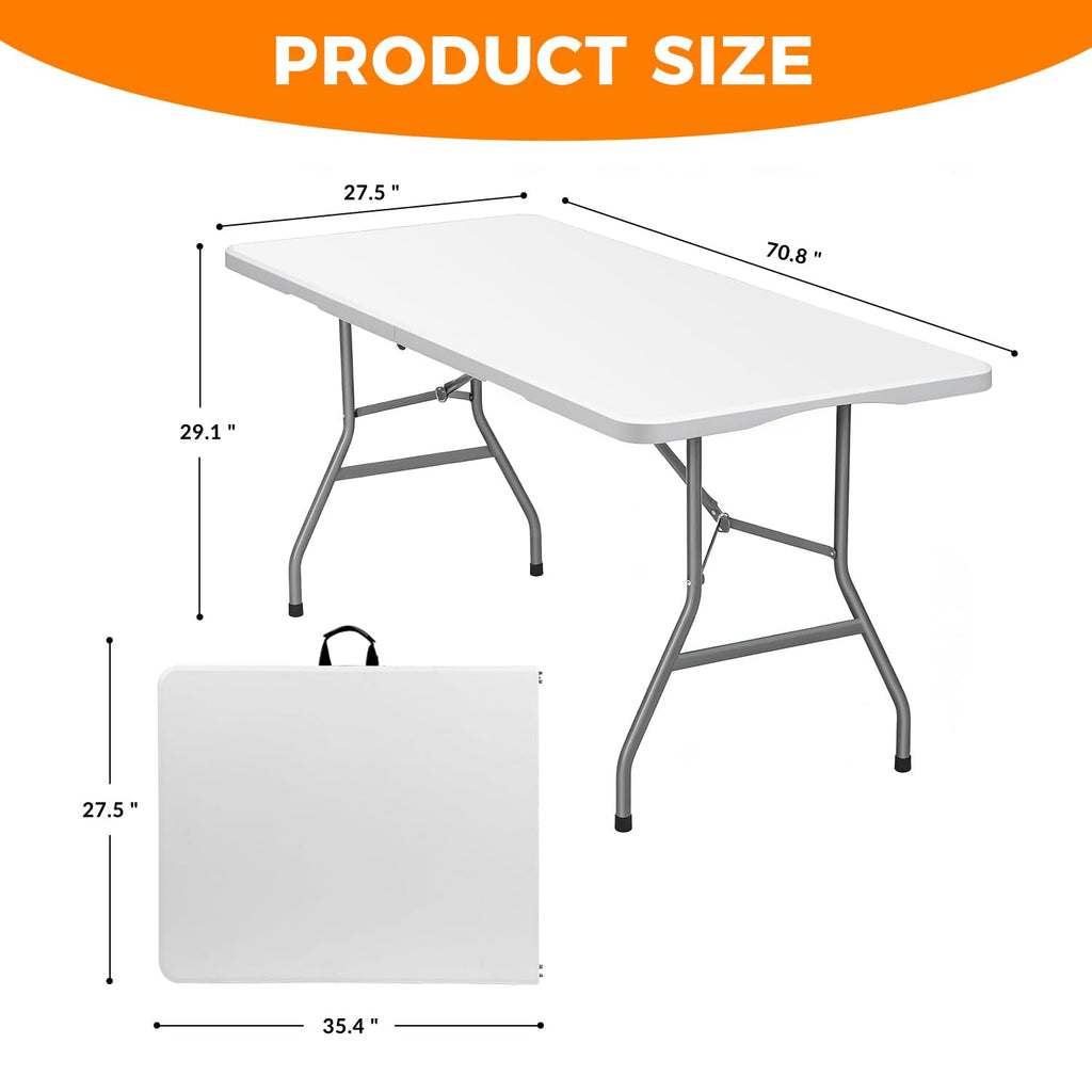 White 6FT Folding Plastic Utility Table with Steel Legs S765809