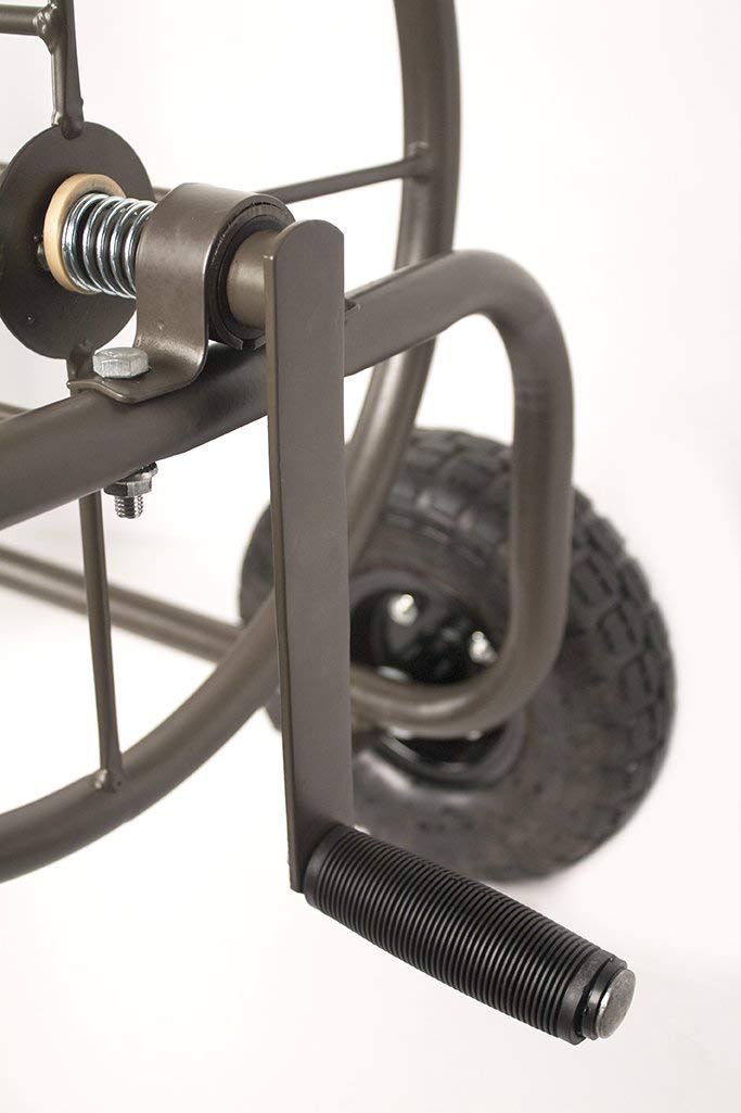 Four Wheel 250 Foot Capacity Steel Frame Water Hose Reel Cart with Basket B37185