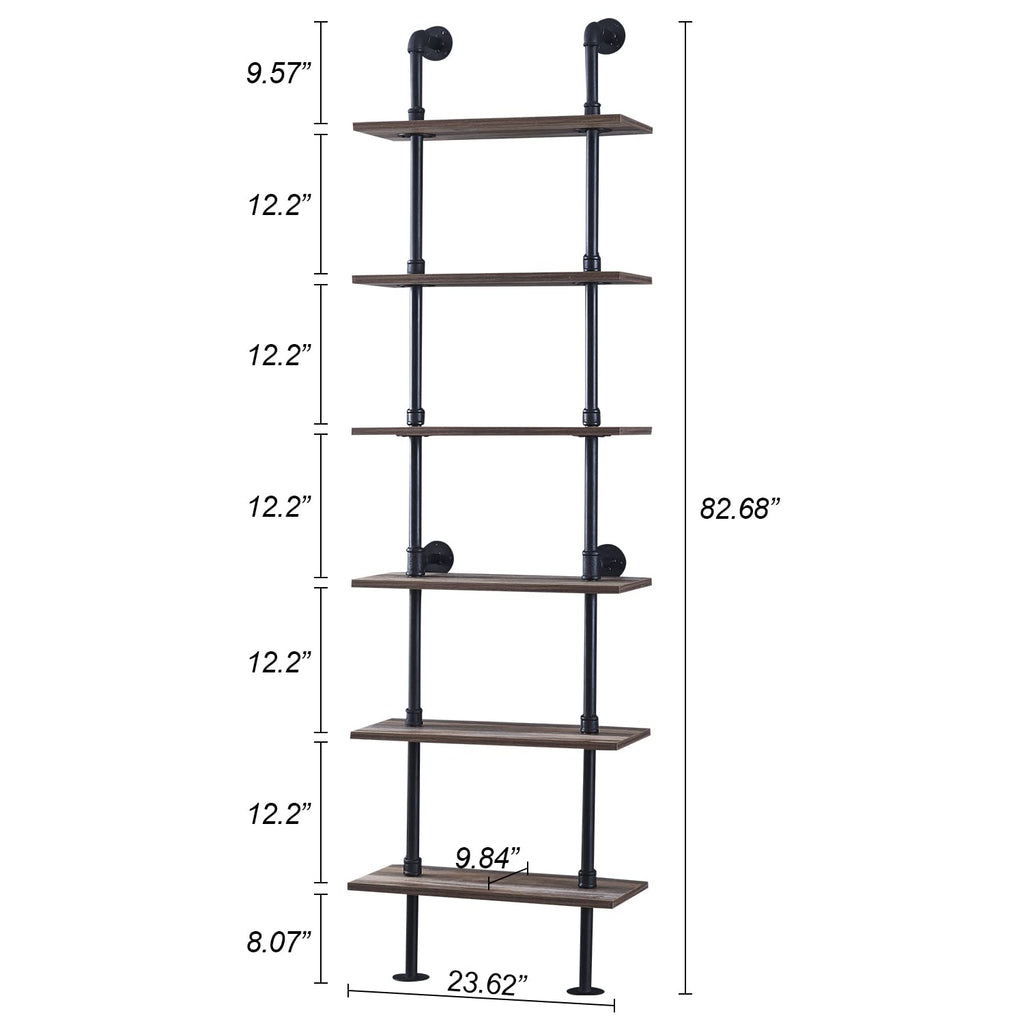 6 Tier Industrial Pipe Bookshelf R15739