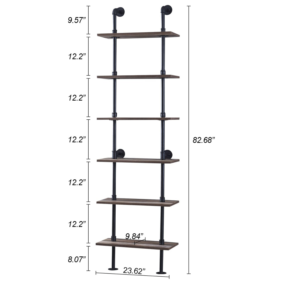 6 Tier Industrial Pipe Bookshelf R15739