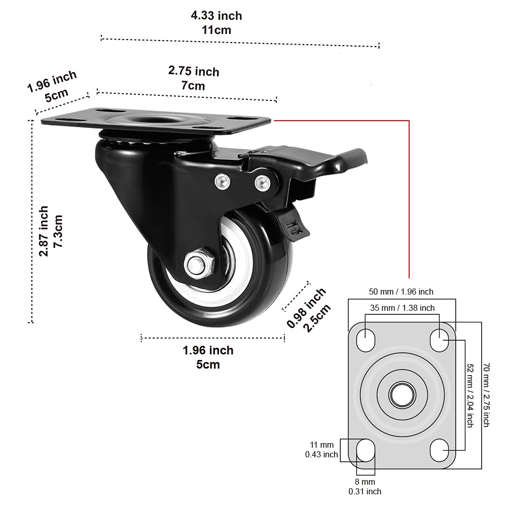 2" Caster Wheels Set of 4 with Brake Q732659