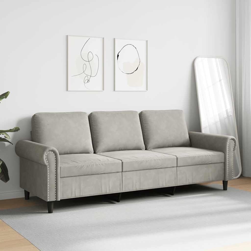 Light Gray Velvet 3-Seater Sofa E543