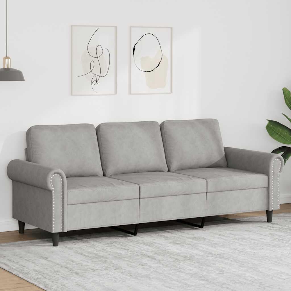 Light Gray Velvet 3-Seater Sofa E543