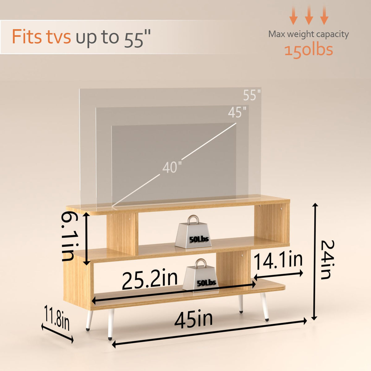 TV Stand with 3 Open Storage Shelf Y861
