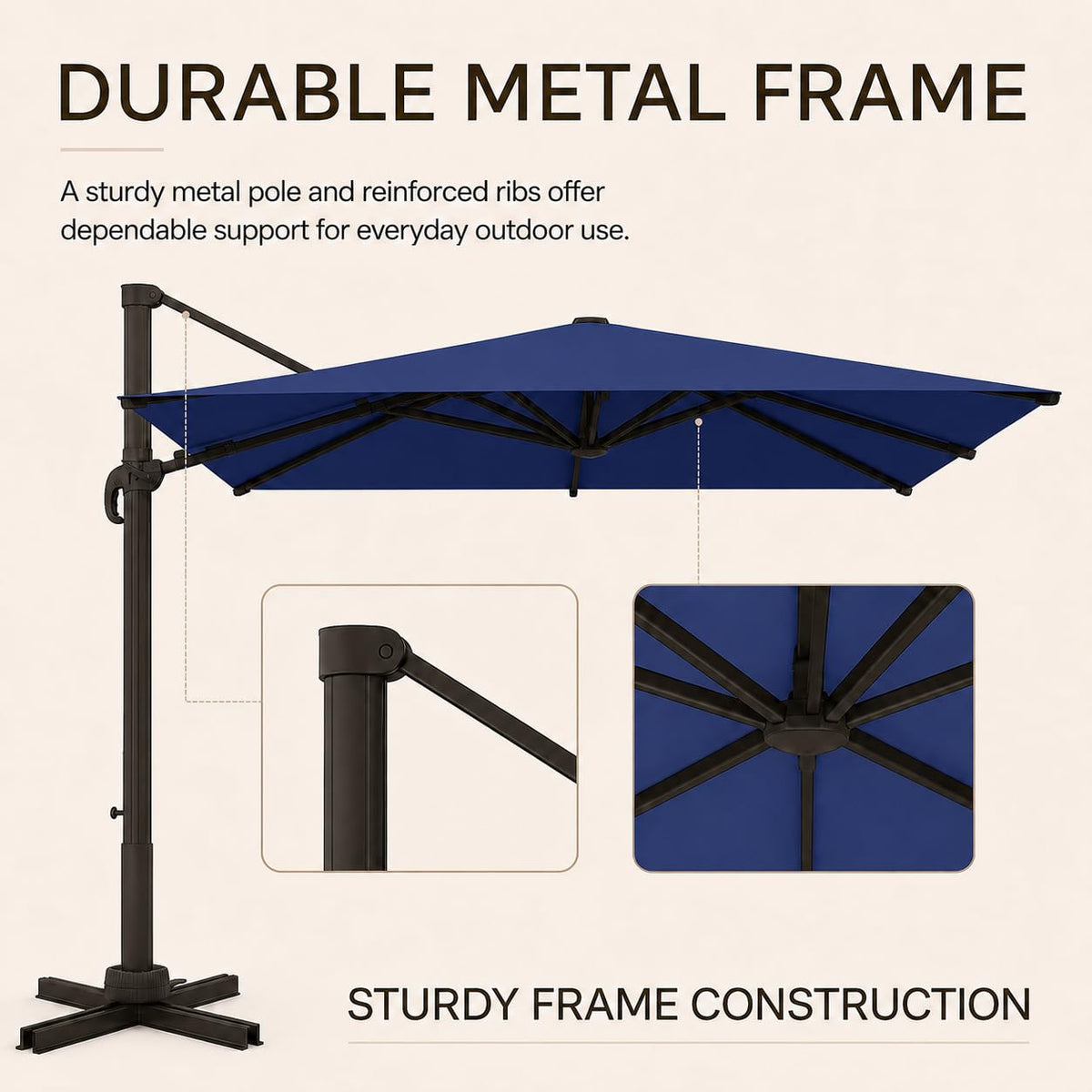 9' X 12' Aluminum Cantilever Patio Umbrella with 360-degree Rotation S8385
