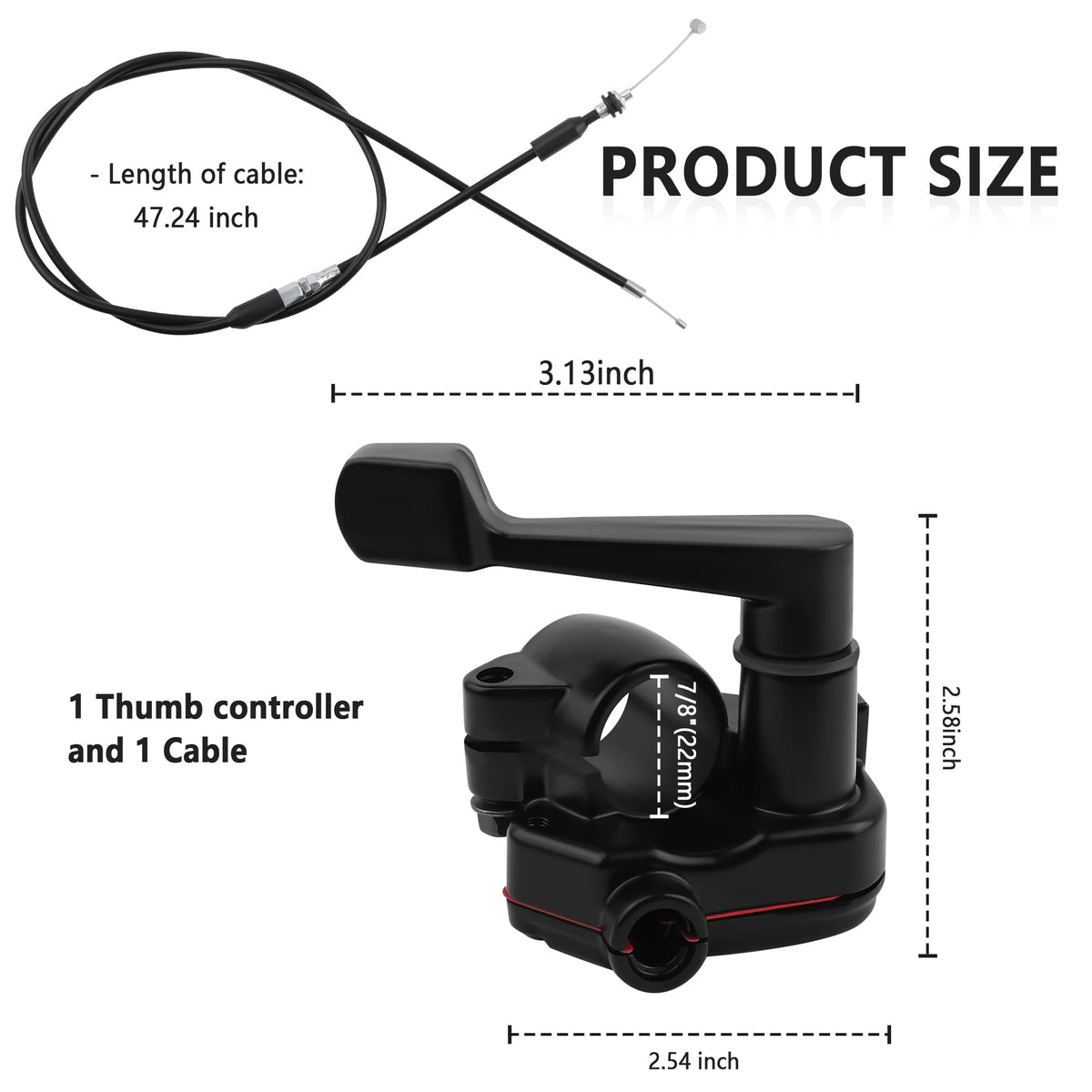 22mm Thumb Throttle Kit with Cable Aluminum Motorcycle ATV L919235