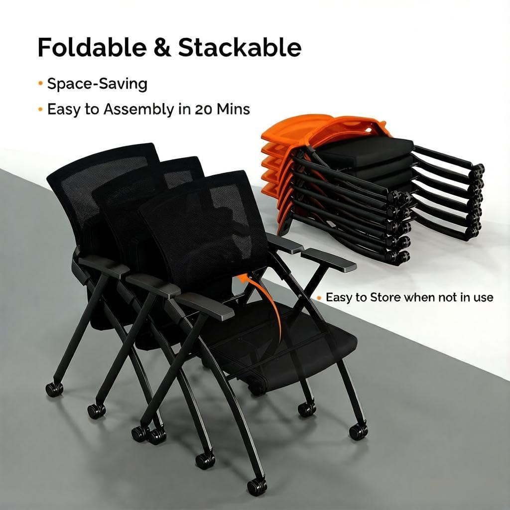 Black Stackable Folding Office Chair with Wheels A8517