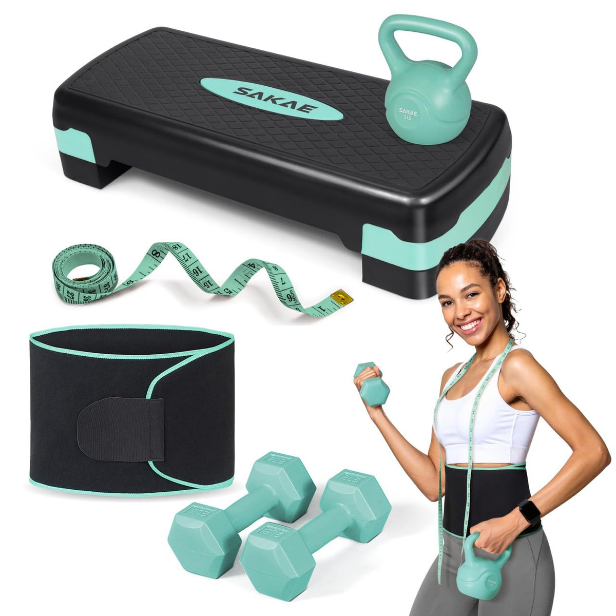 Adjustable Height Aerobic Stepper Set with Dumbbells, Kettlebell, Waist Trimmer, Ankle Weights or Weighted Vest L59298