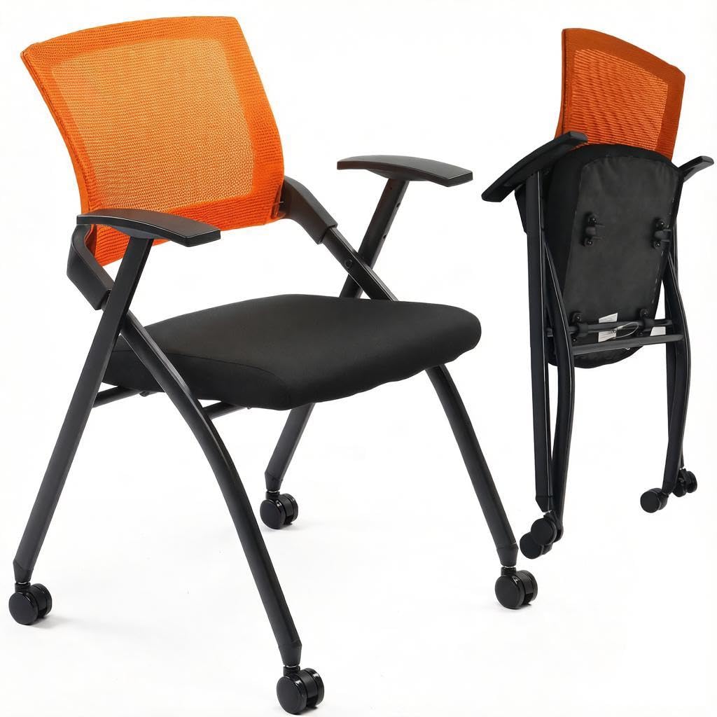 Black Stackable Folding Office Chair with Wheels A8517