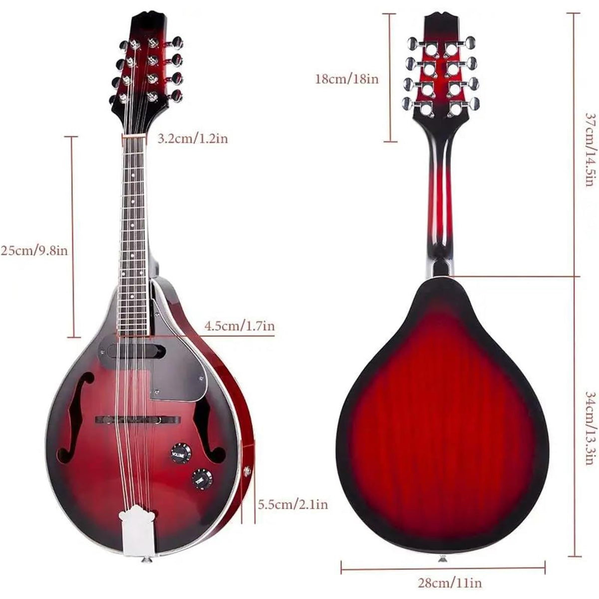 Red Sunburst Mahogany Wood A Style Acoustic Electric Mandolin K2358