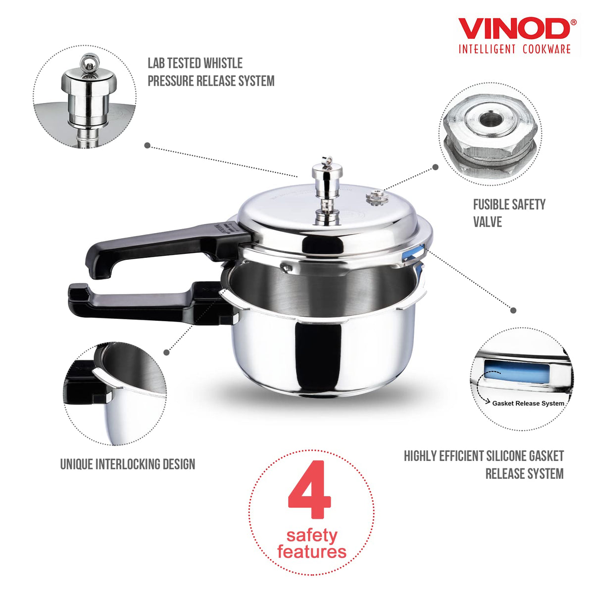Stainless Steel Pressure Cooker, Outer Lid, 3 Litre U517