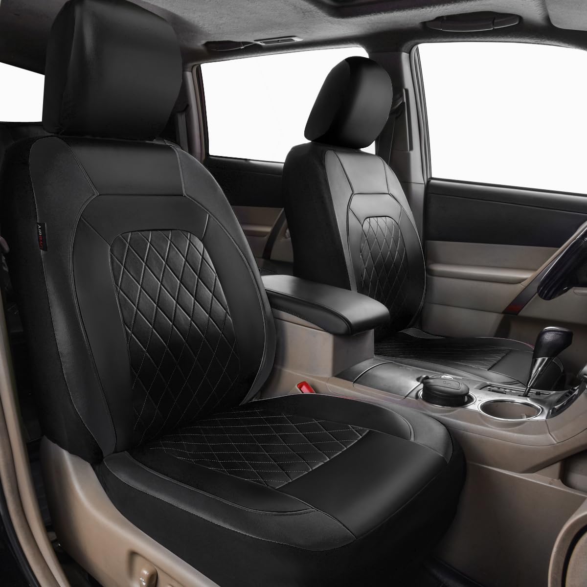 Faux Leather Car Seat Covers Full Set, Airbag Compatible, Breathable, All Black A602179