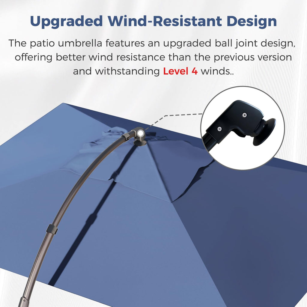 9x12 FT Navy Blue Cantilever Umbrella with Base & Cover T739554