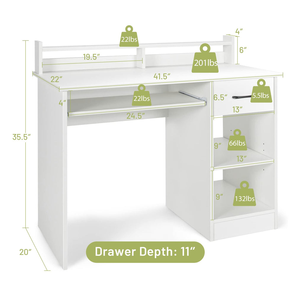 White Desk with Drawer and Keyboard Tray B80213