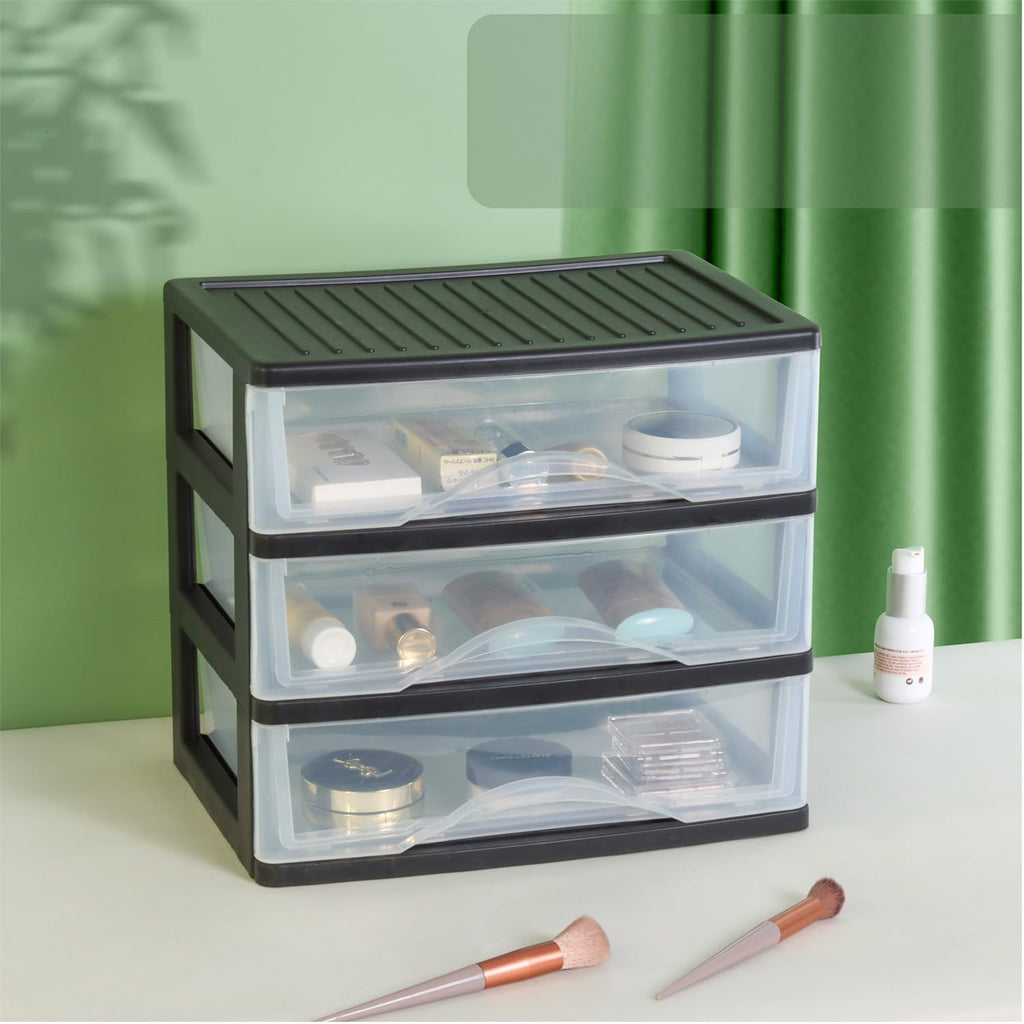 Medium 3 Drawer Black Plastic Stacking Storage Drawers D264795