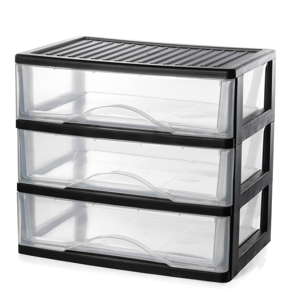 Medium 3 Drawer Black Plastic Stacking Storage Drawers D264795