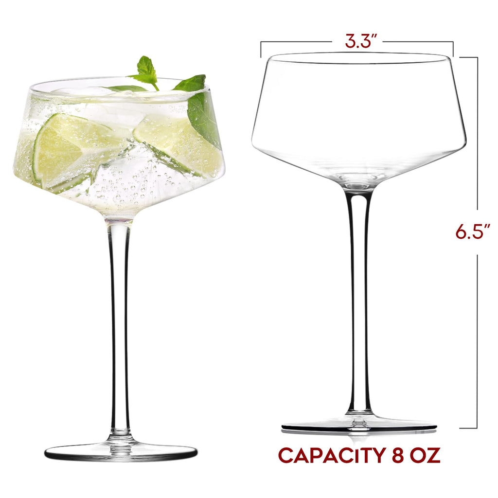Martini Glasses Set of 6, 8Oz Hand Blown Crystal Cocktail Glasses O9492