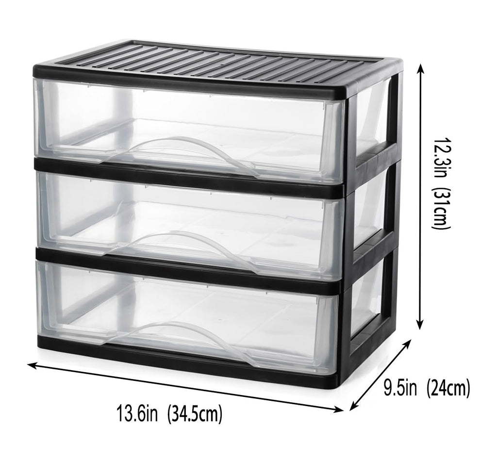 Medium 3 Drawer Black Plastic Stacking Storage Drawers D264795