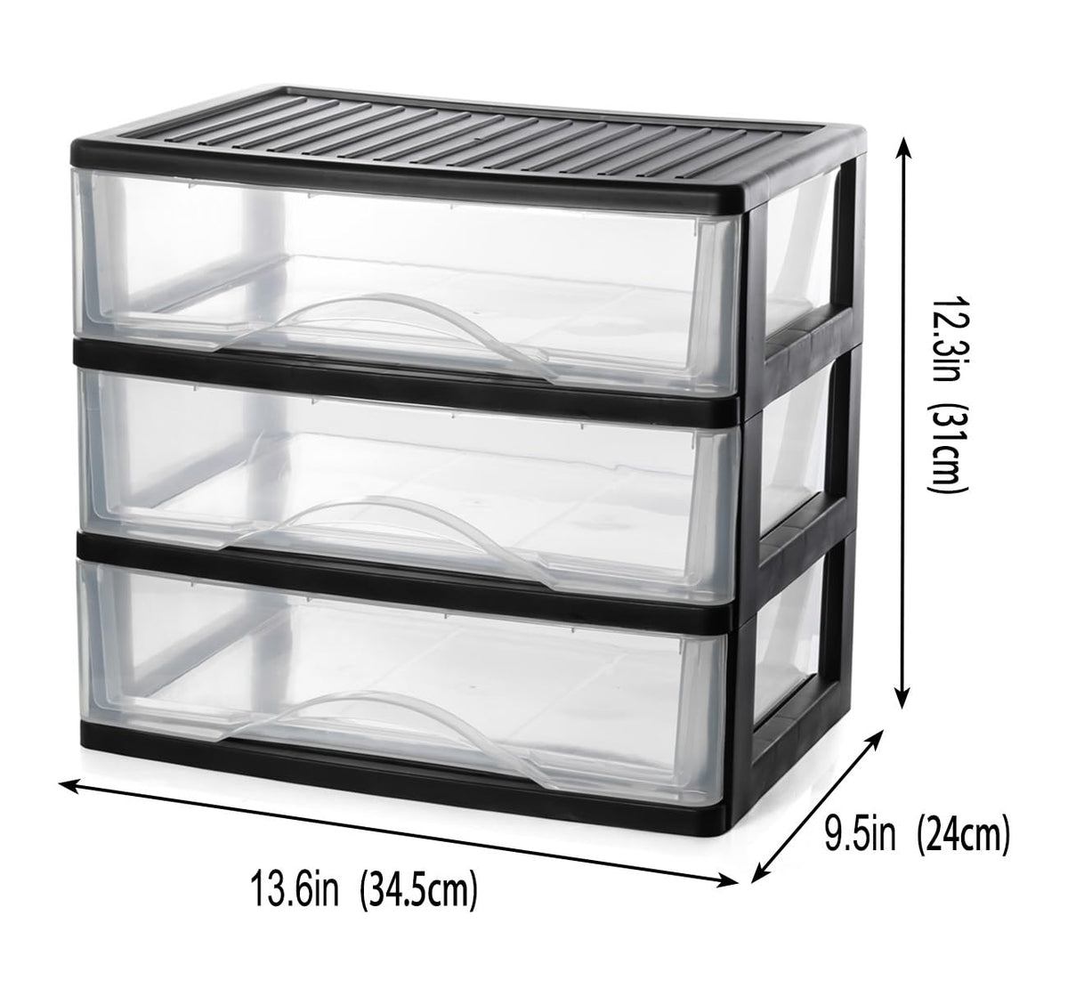 Medium 3 Drawer Black Plastic Stacking Storage Drawers D264795