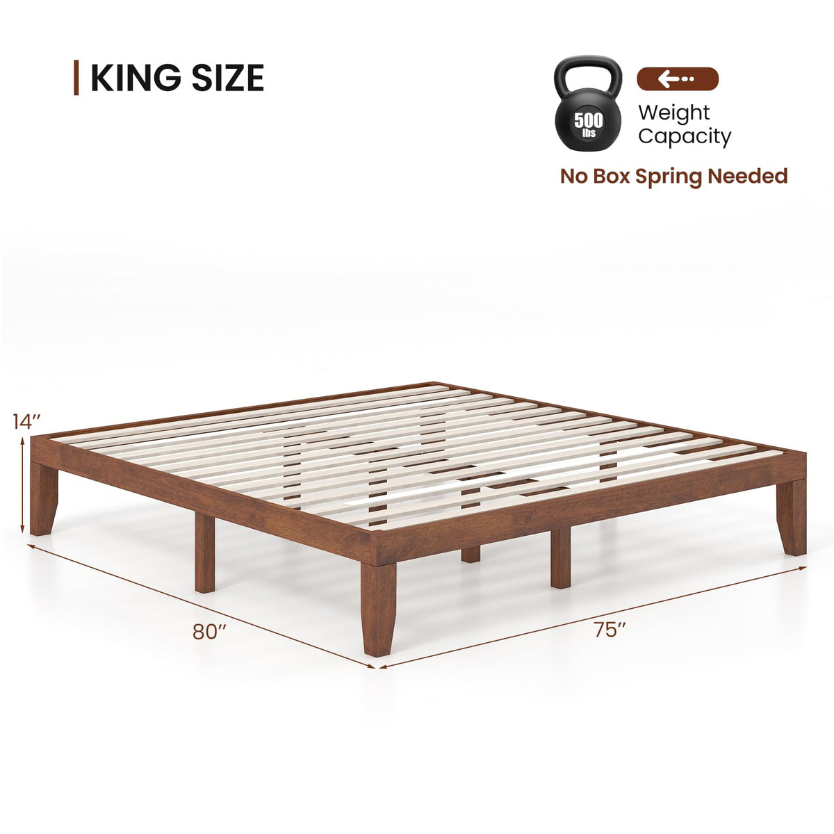 14 Inches Wood Platform Bed Frame King Size W592