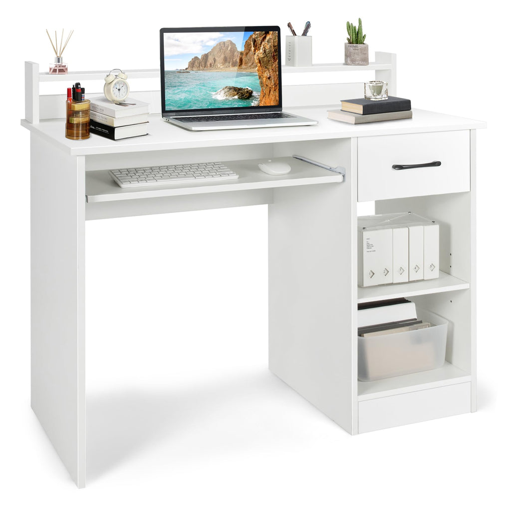White Desk with Drawer and Keyboard Tray B80213