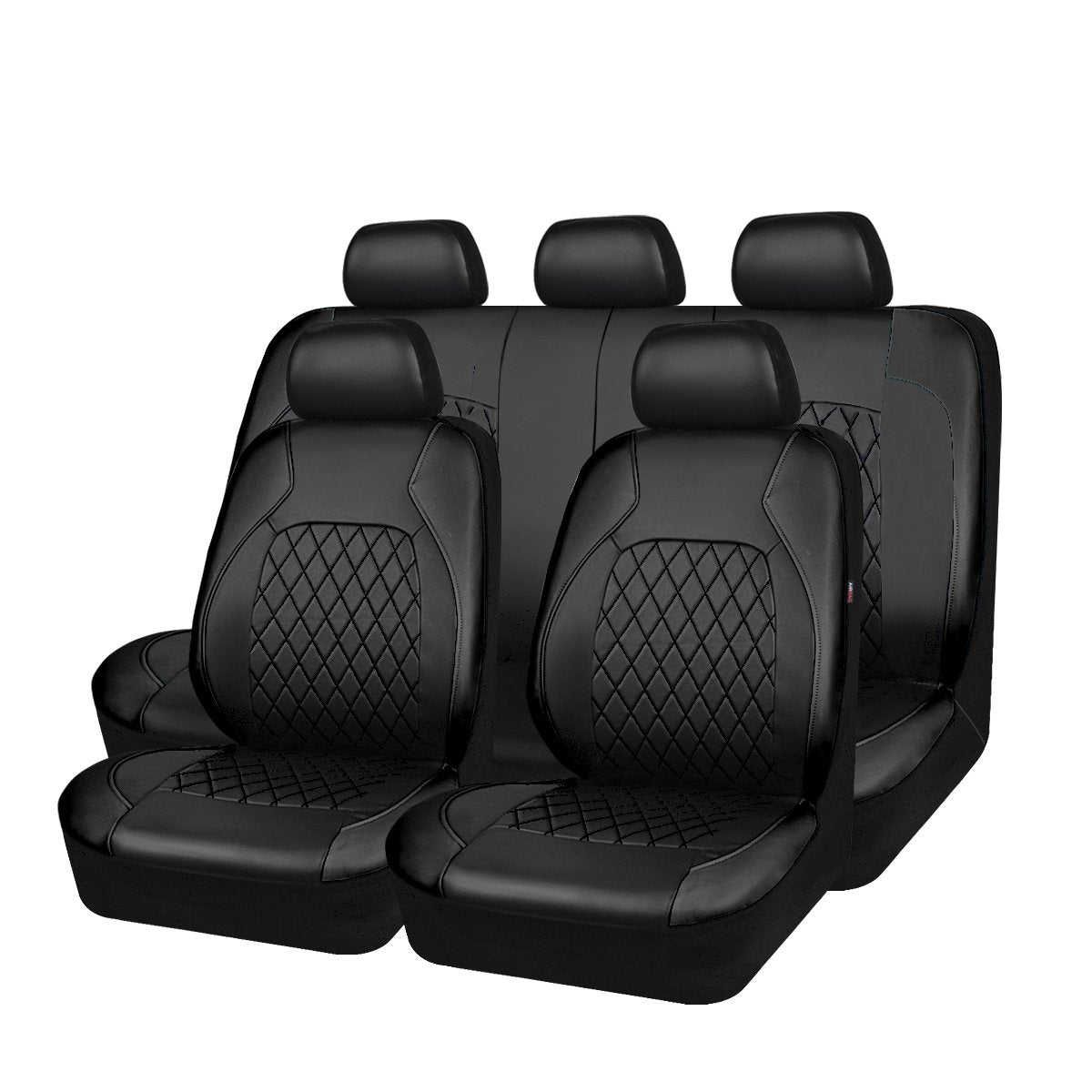 Faux Leather Car Seat Covers Full Set, Airbag Compatible, Breathable, All Black A602179