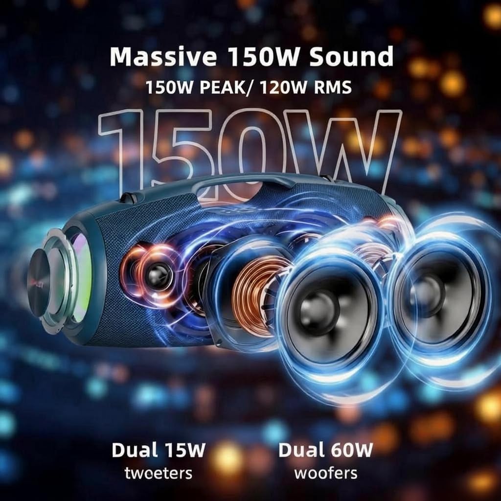 Black 120W Portable Waterproof Bluetooth Speaker J2134
