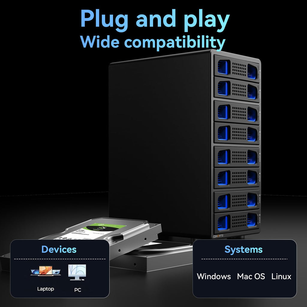 Aluminum 8 Bay Hard Drive Enclosure with Cooling Fan O267