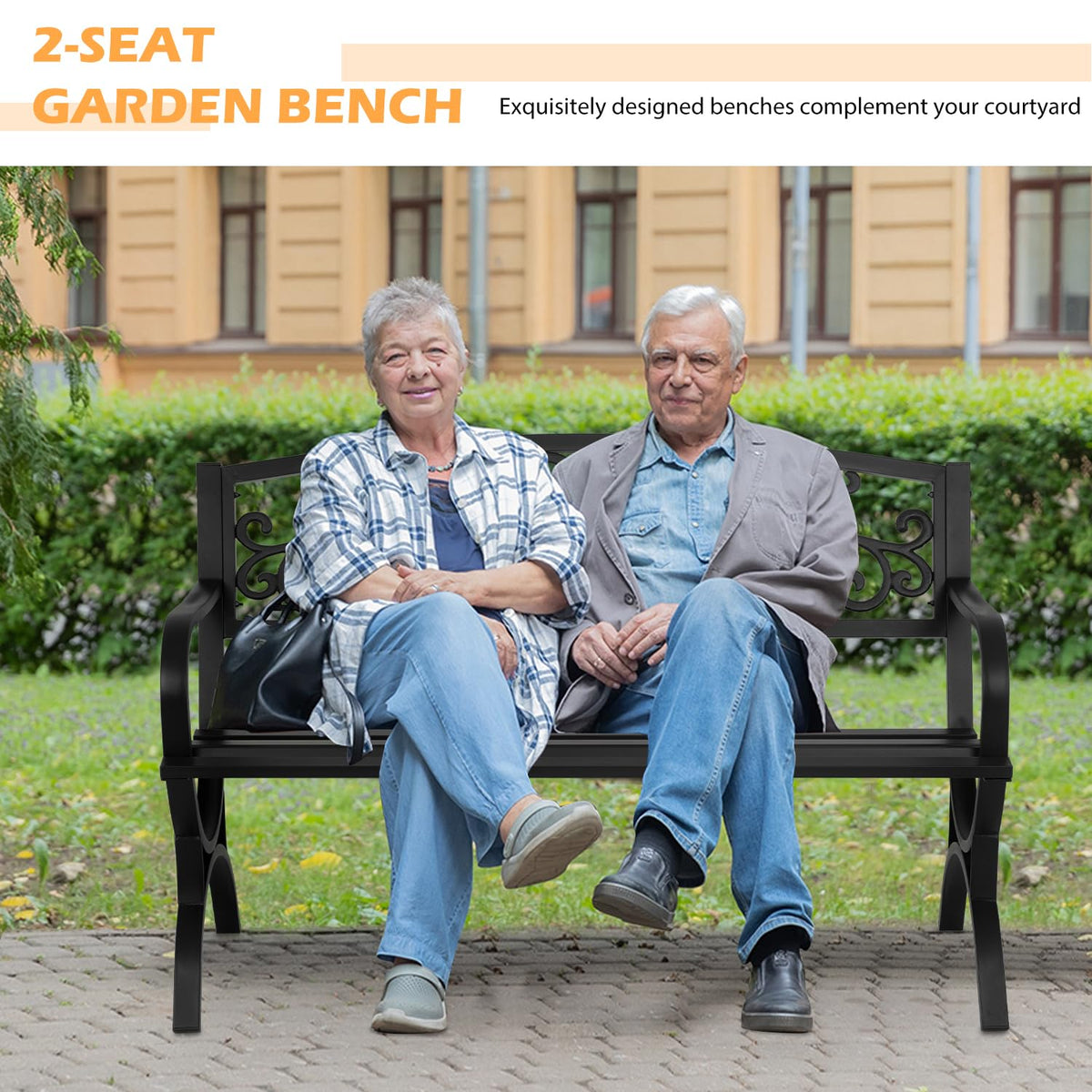 50" Outdoor Garden Bench Black 480lbs Load Capacity S6960