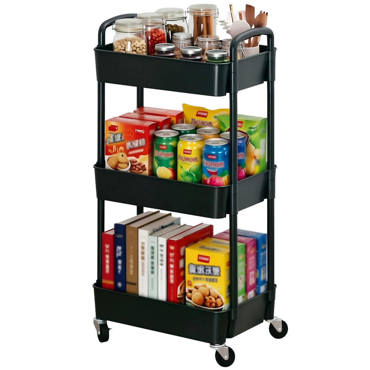 3-Tier Plastic Rolling Utility Cart with Wheels H134