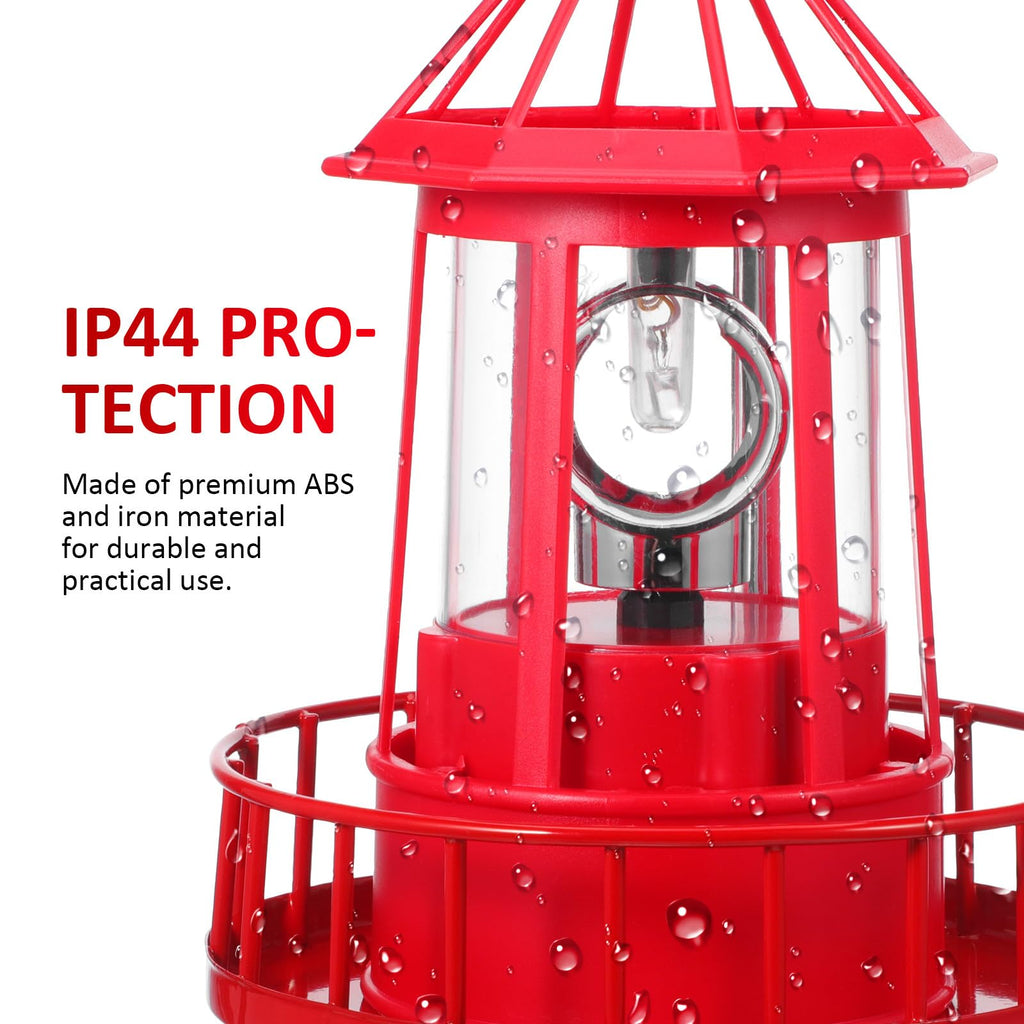 Solar Lighthouse Rotating Beacon Light Red Iron J2926