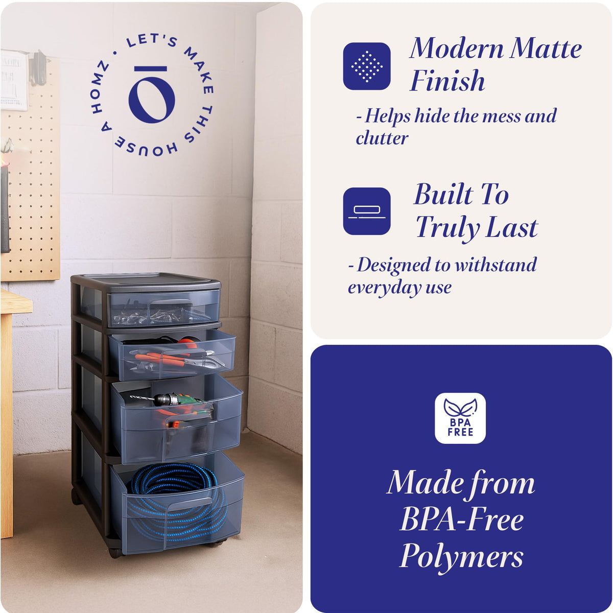 4-Tier Storage Cart with Removable Wheels W3671