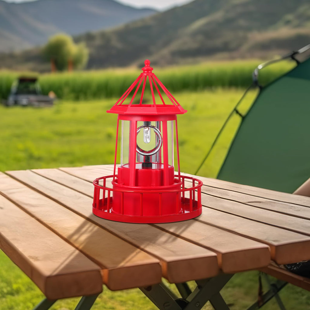Solar Lighthouse Rotating Beacon Light Red Iron J2926