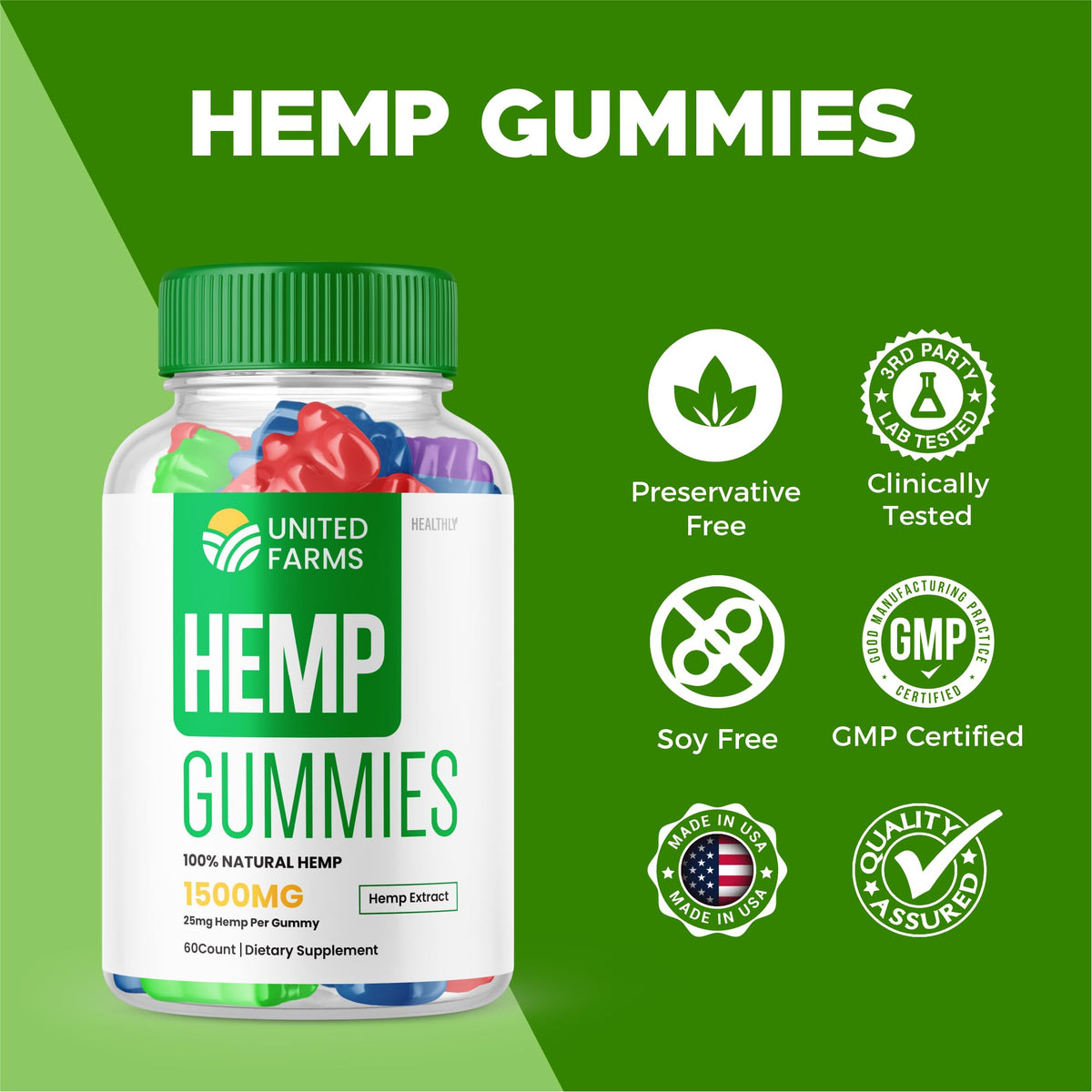 Hemp Extract Gummies 25mg 60 Gummies Q8989