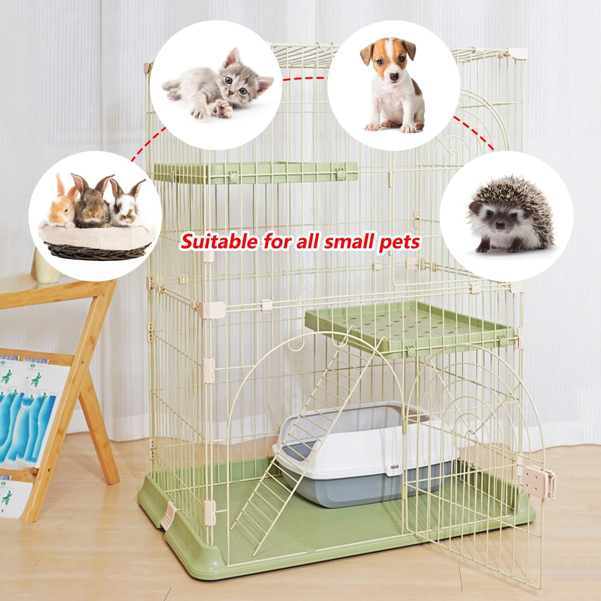 3/4-Tier Wire Cat Cage Playpen Kennel with Hammock H1432