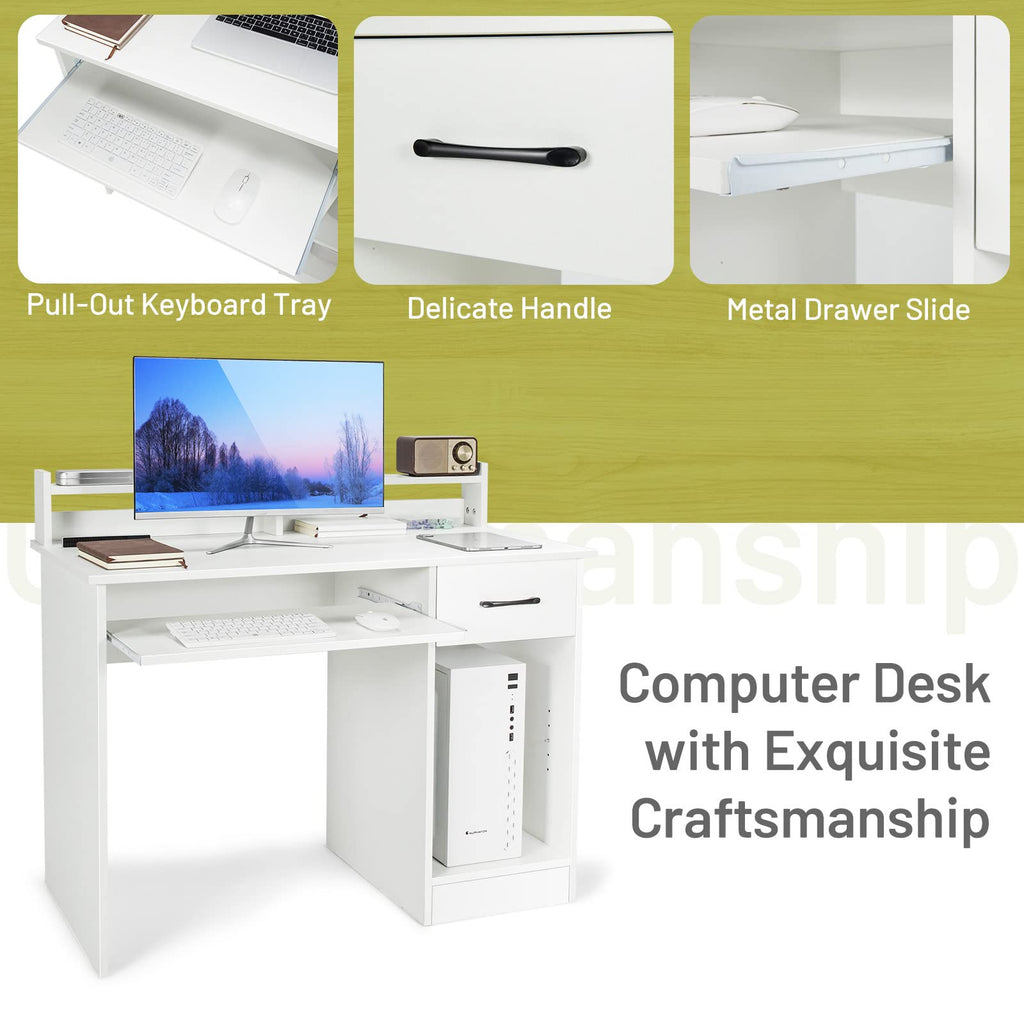 White Desk with Drawer and Keyboard Tray B80213
