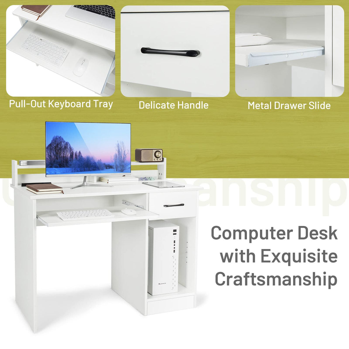 White Desk with Drawer and Keyboard Tray B80213