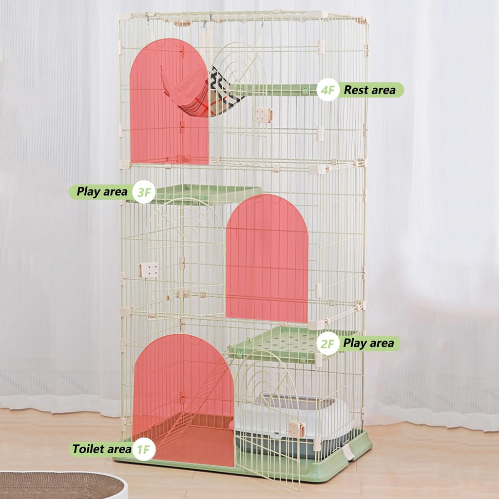 3/4-Tier Wire Cat Cage Playpen Kennel with Hammock H1432