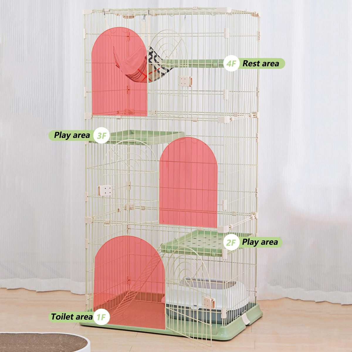 3/4-Tier Wire Cat Cage Playpen Kennel with Hammock H1432
