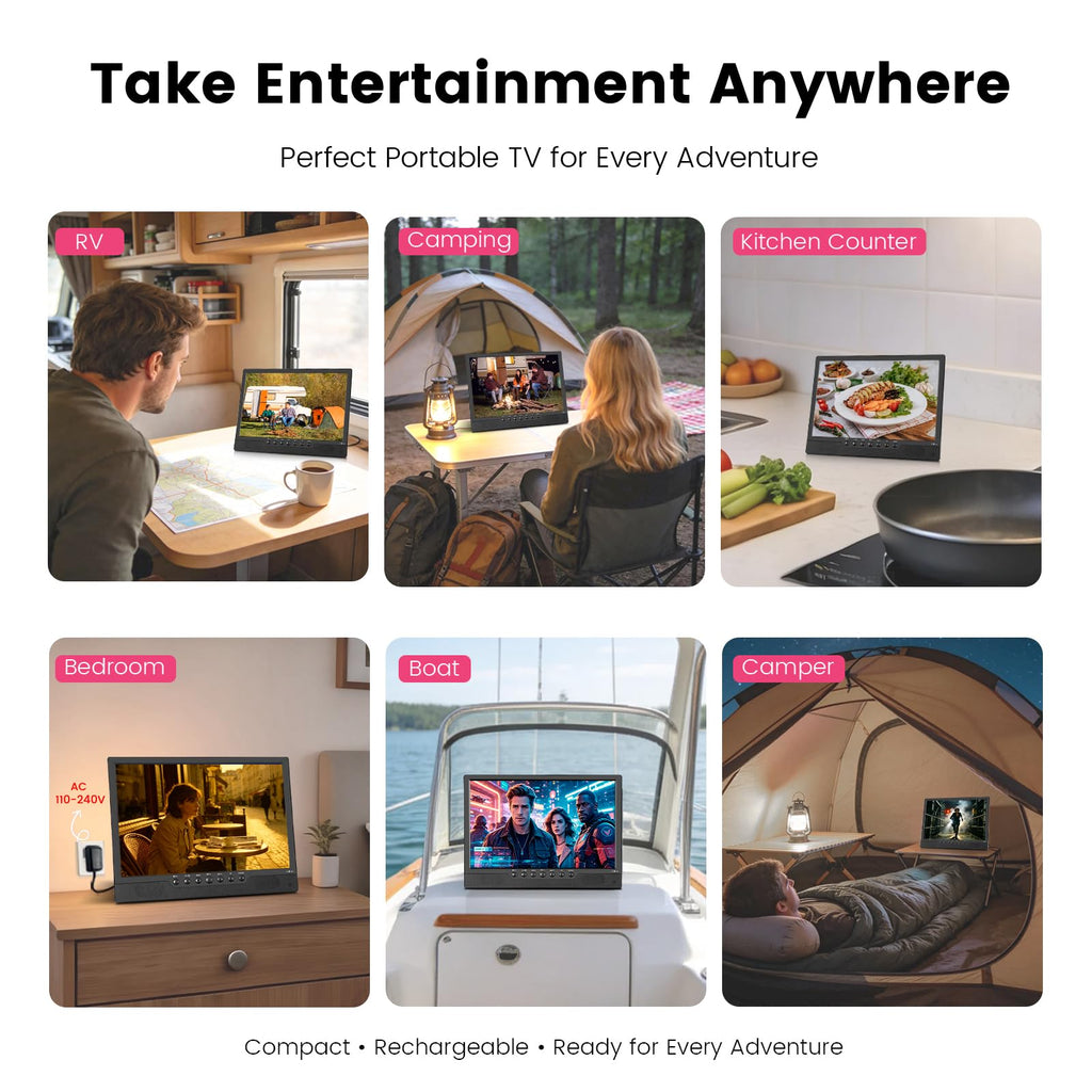 14 Inch Portable Rechargeable TV with Built-in Battery O724