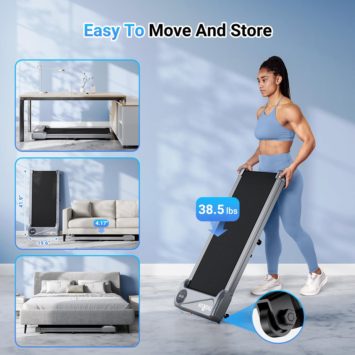 Portable Mini Treadmill 2.5HP 265 lbs Weight Capacity Y380