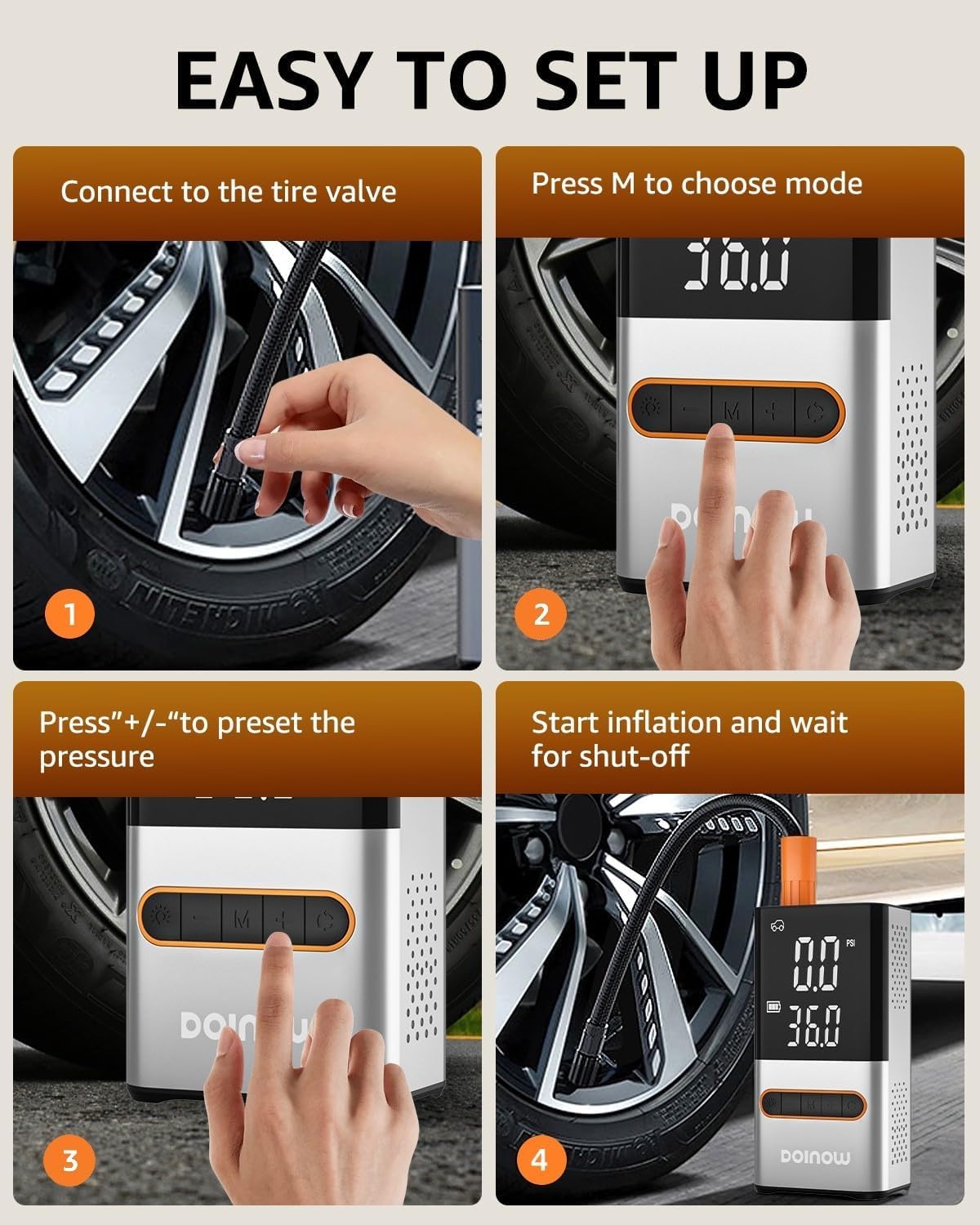 Portable Cordless Tire Inflator Air Compressor 150 PSI W714