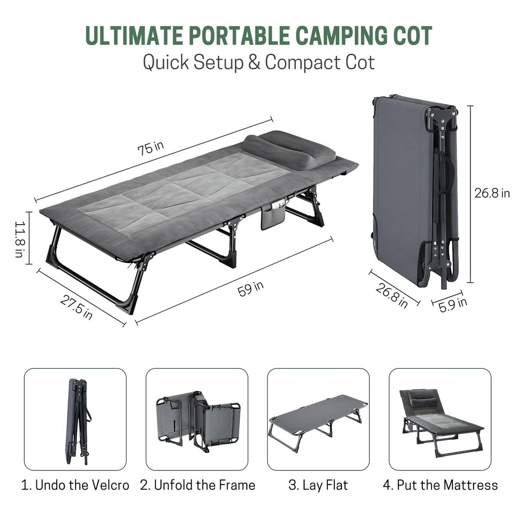 Folding Camping Cot with Pad and Pillow Q23394