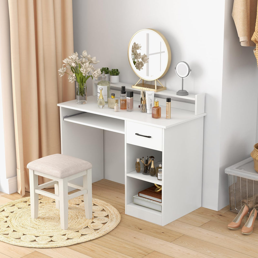 White Desk with Drawer and Keyboard Tray B80213