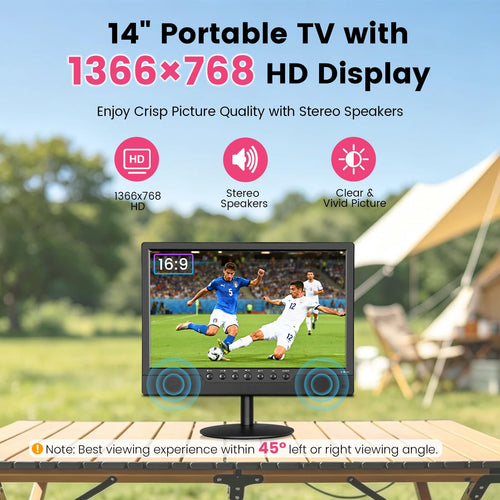 14 Inch Portable Rechargeable TV with Built-in Battery O724