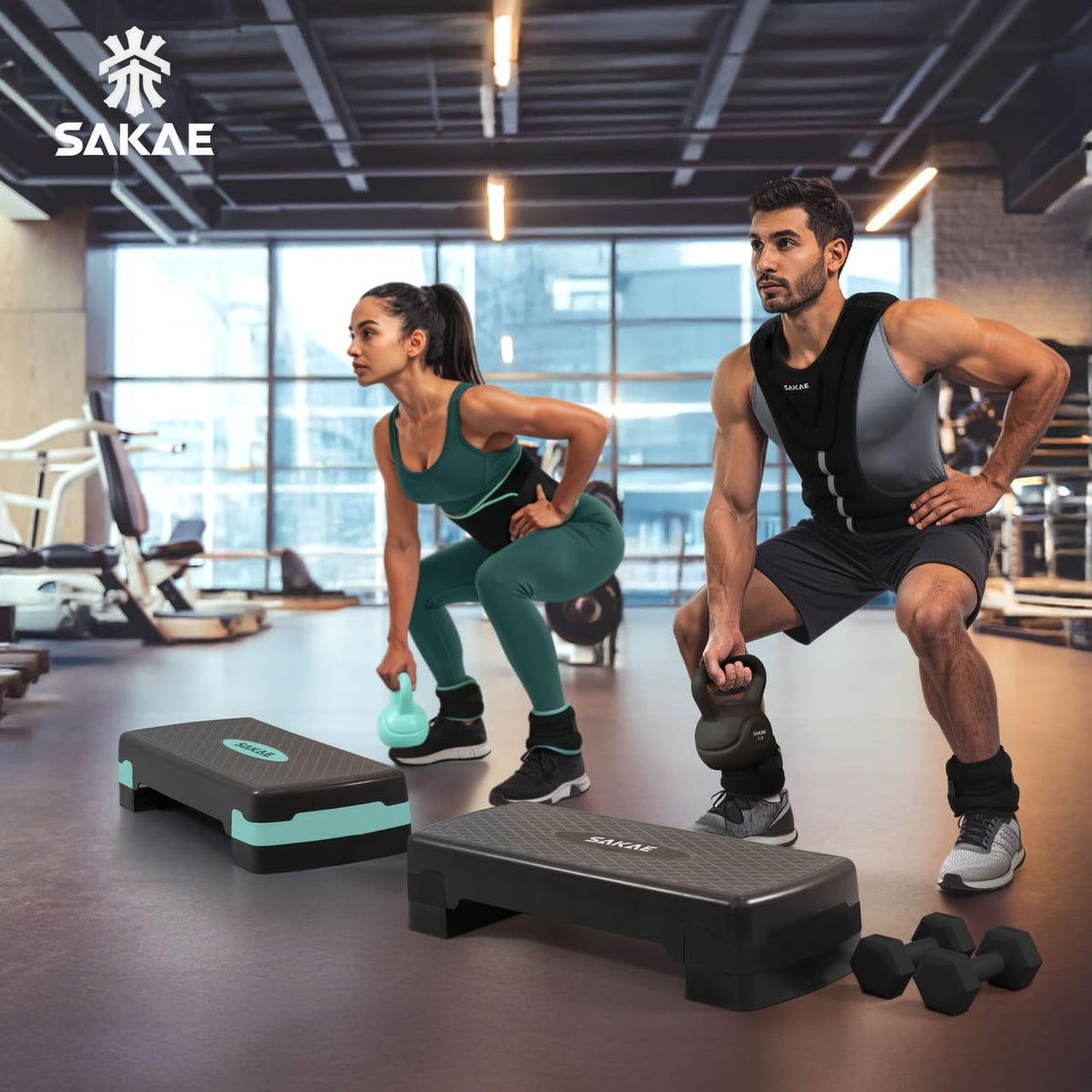 Adjustable Height Aerobic Stepper Set with Dumbbells, Kettlebell, Waist Trimmer, Ankle Weights or Weighted Vest L59298