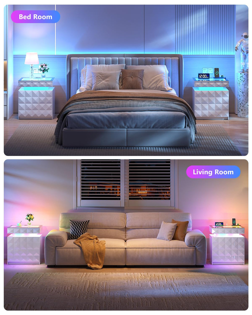 Night Stand with Charging Station & RGB Lights T755