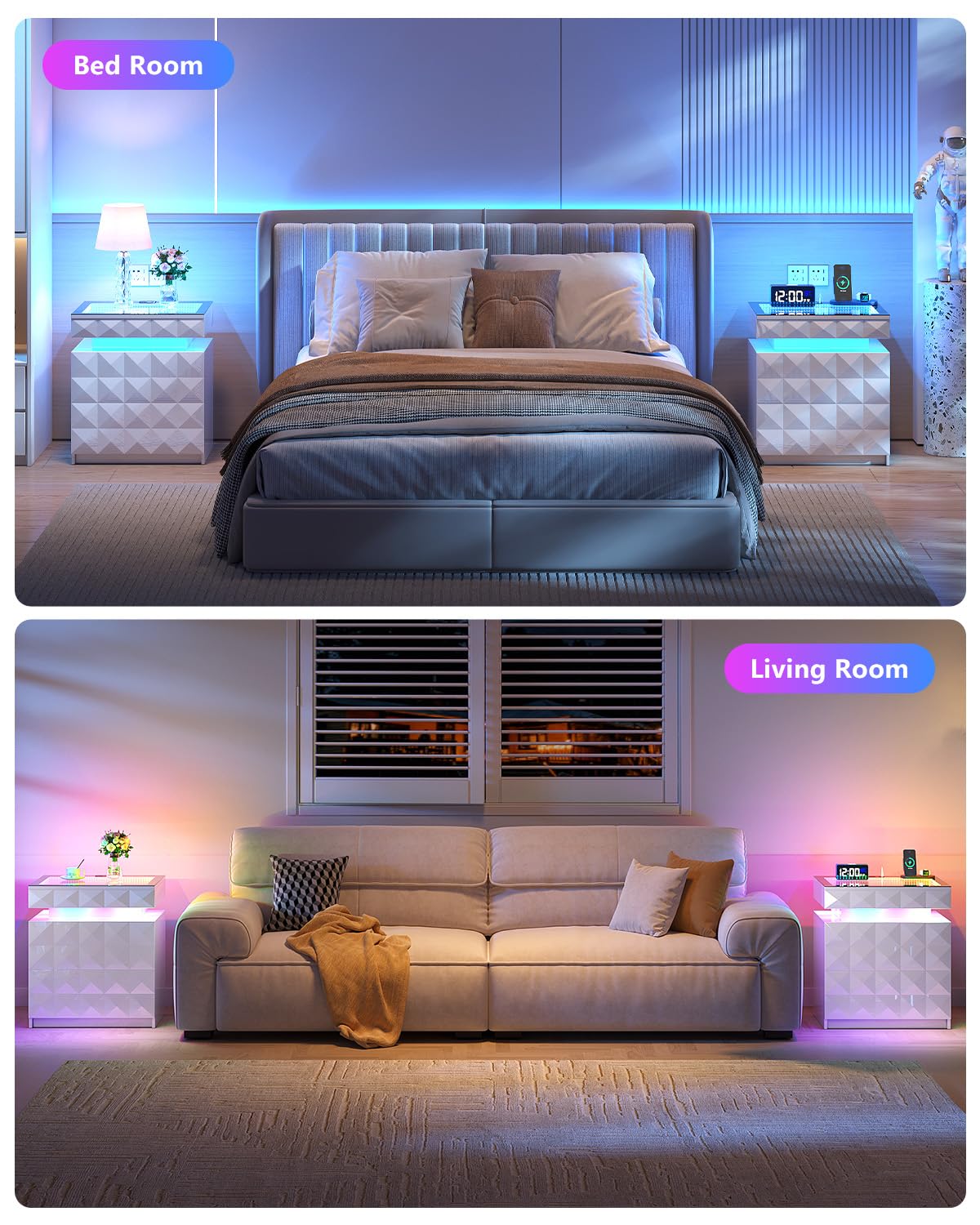 Night Stand with Charging Station & RGB Lights T755